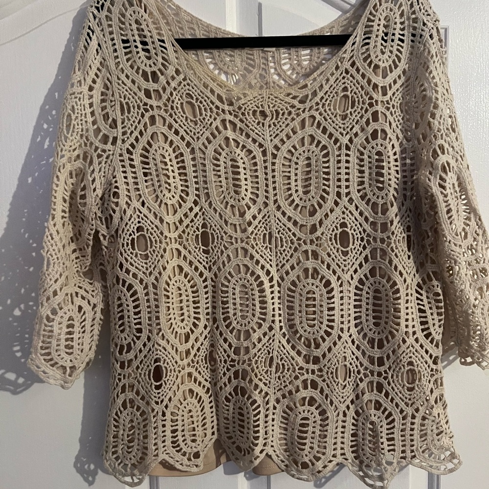 Adiva Beige Crochet Women Top